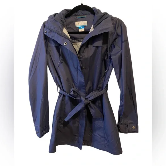 Columbia Belted Rain Jacket in Navy - Picture 1 of 9